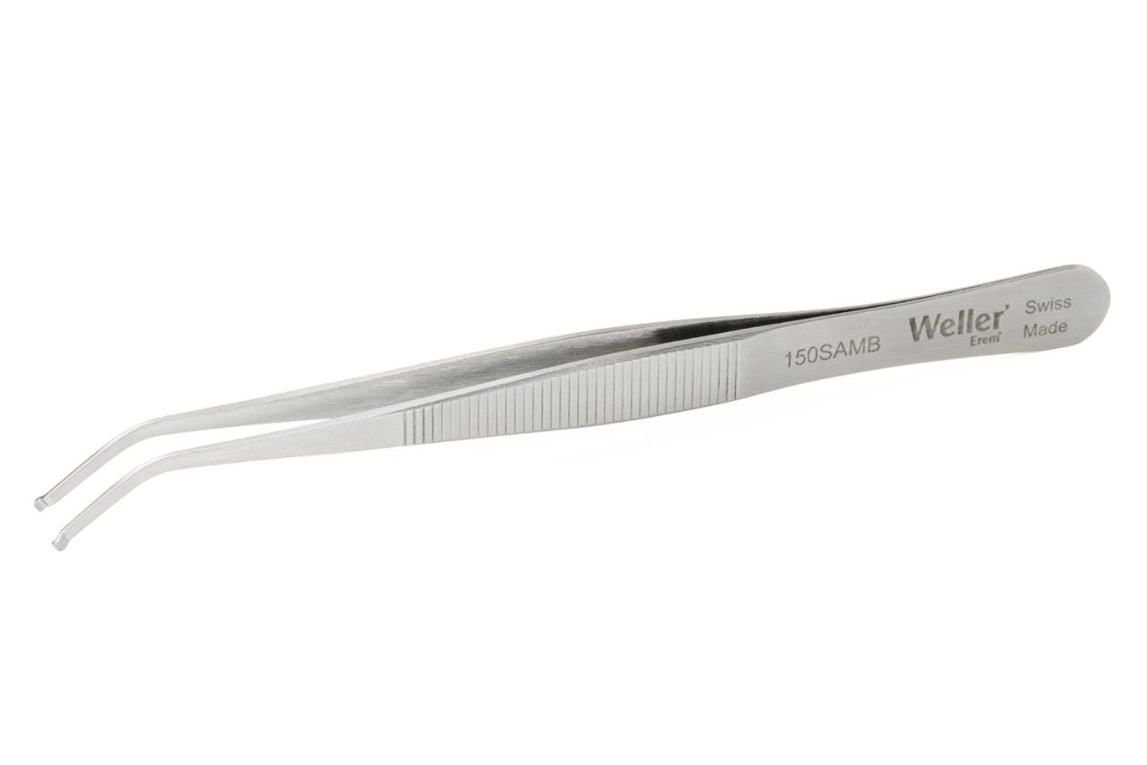 SMD tweezers, angled 40°, with round tips, dia. 1.2 – 2.5 mm / .047 – .098 Inch.