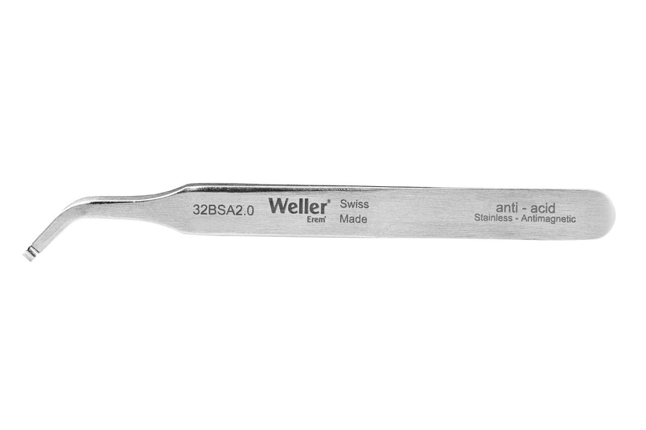SMD tweezers, angled 45°, with round tips, dia. 2 mm/.078