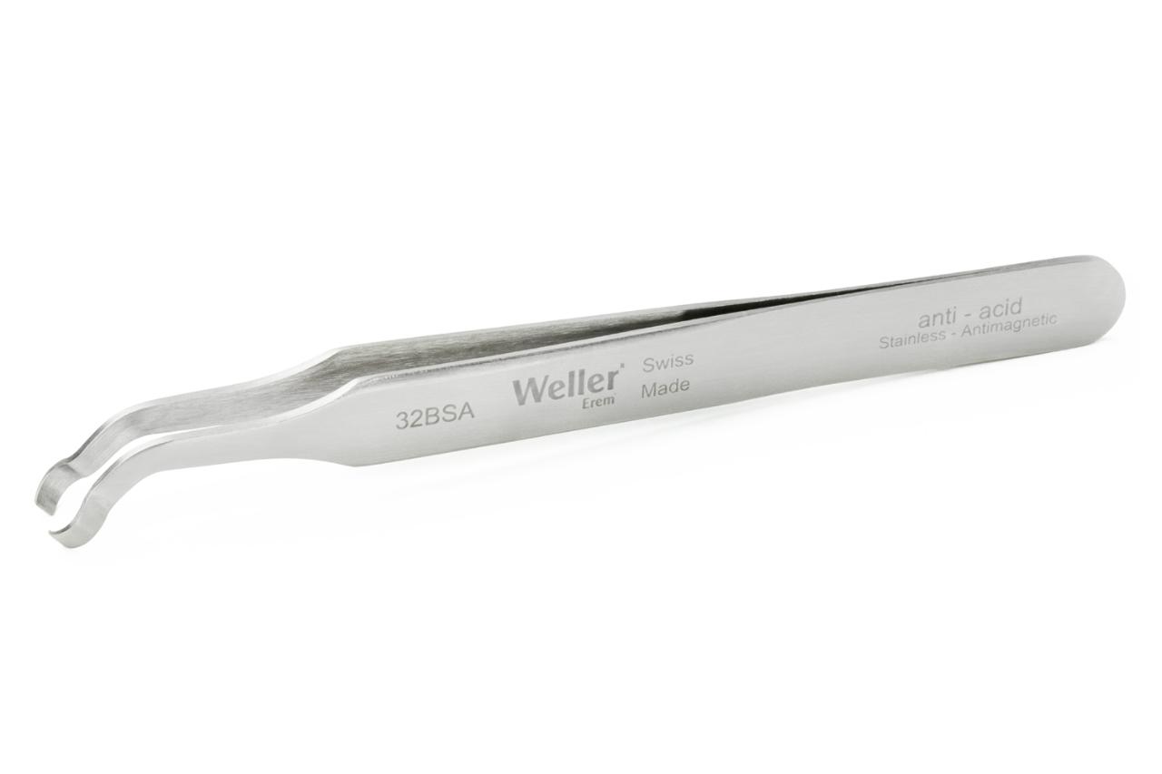 SMD tweezers, angled 45°, with round tips, dia. 5 mm/.197 Inch.