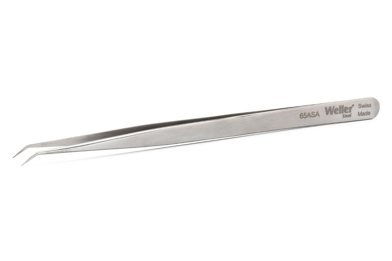 Precision tweezers, curved 50°. Very pointed tips. For working with extra-small chips and other miniaturecomponents.