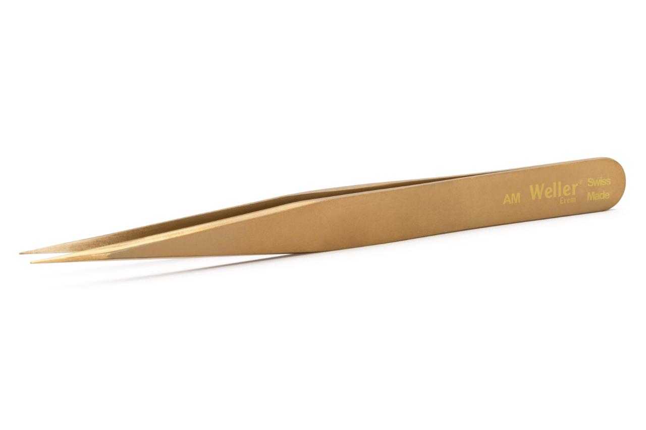 Precision tweezers made from brass.