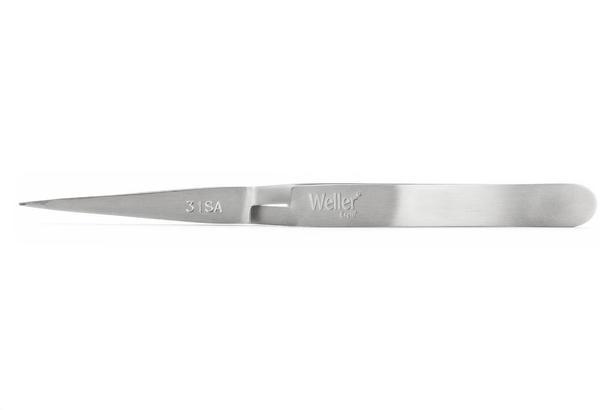 Reverse-action tweezers with strong pointed, straight, tapered tips