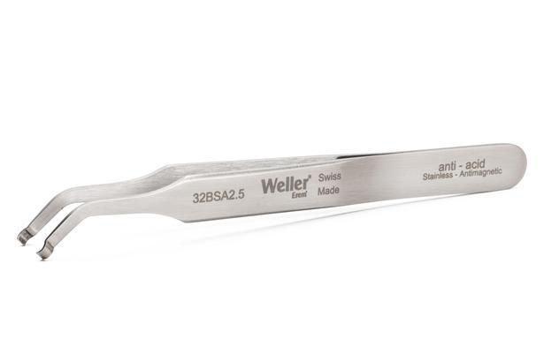 SMD tweezers, angled 45°, with round tips, dia. 2.5 mm/.098 Inch.