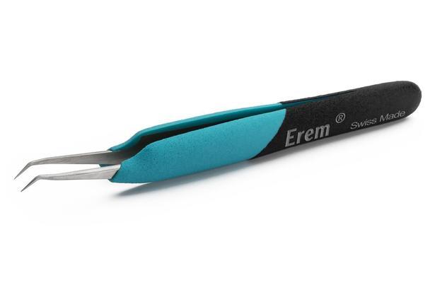 Precision tweezers, curved 30°, relieved. Fine pointed tips. With ergonomic handles