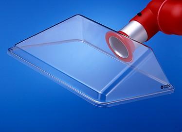 Suction screen square transparent 420 x 320 m / red flange