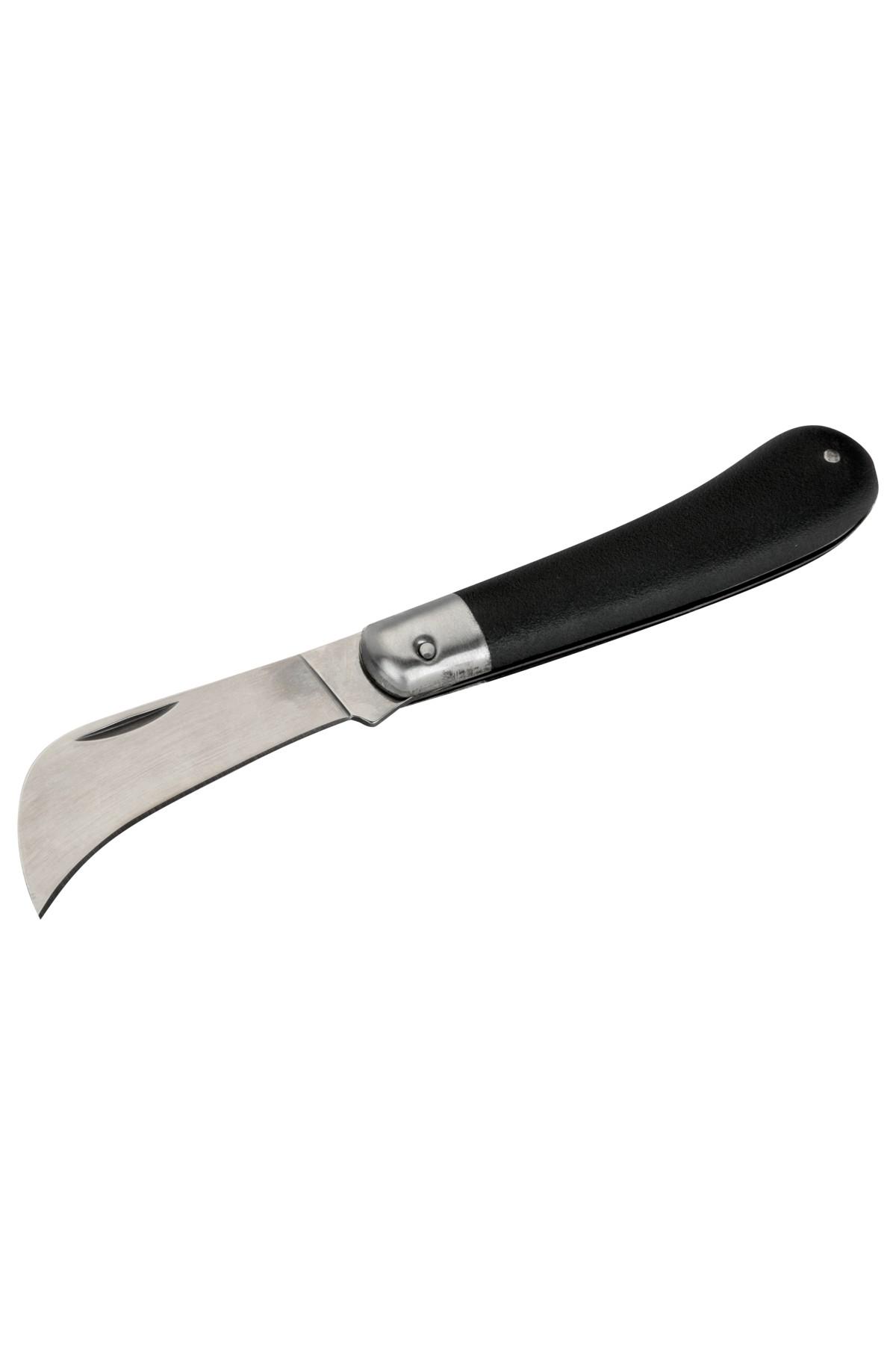 Foldable electrician's knife with curved blade