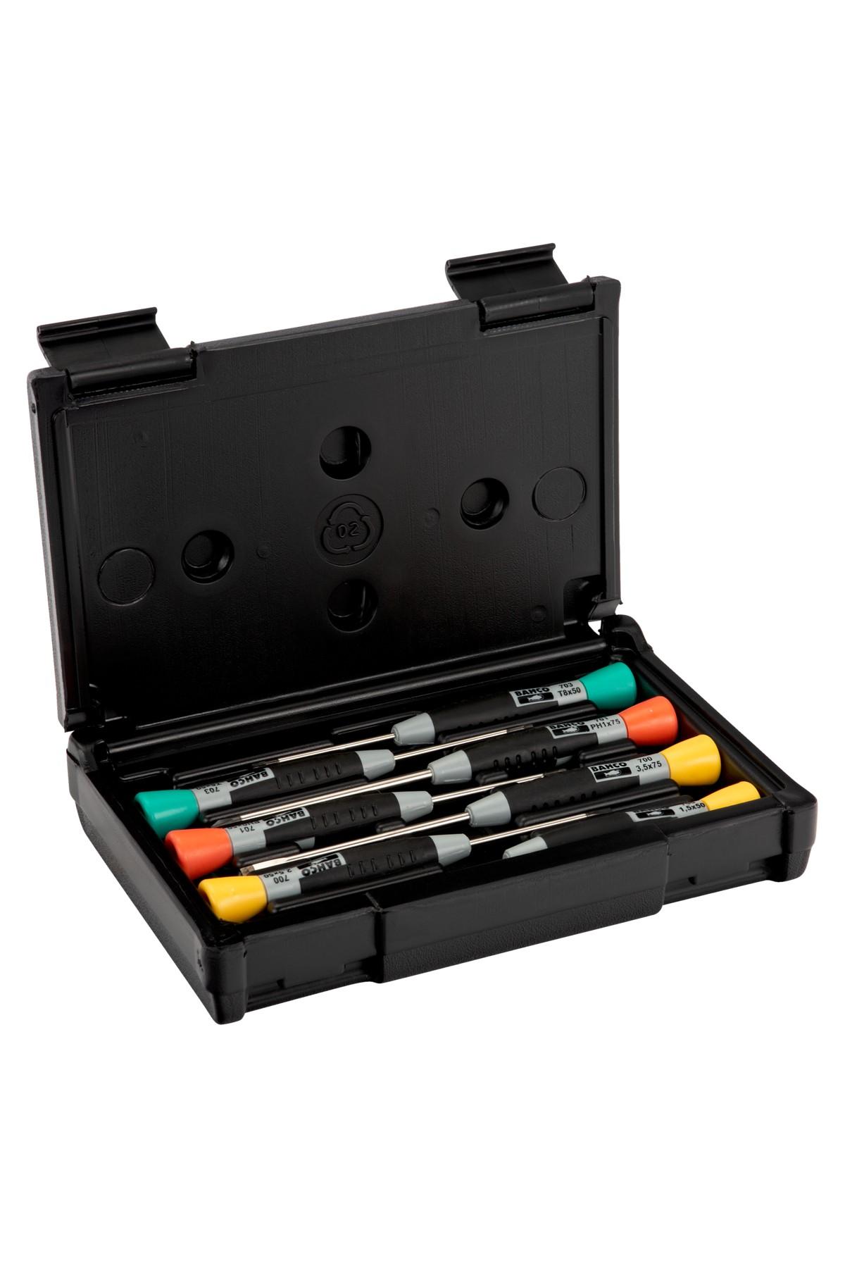 Screwdriver set for straight notches with precision grip 6 parts