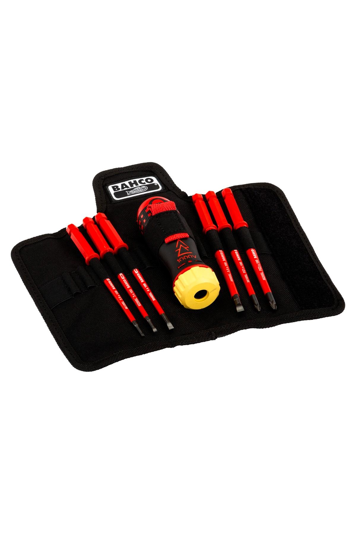 Insulated Ratchet Screwdriver Set with Straight Slot and Pozidriv Interchangeable Shanks - 6 Pieces