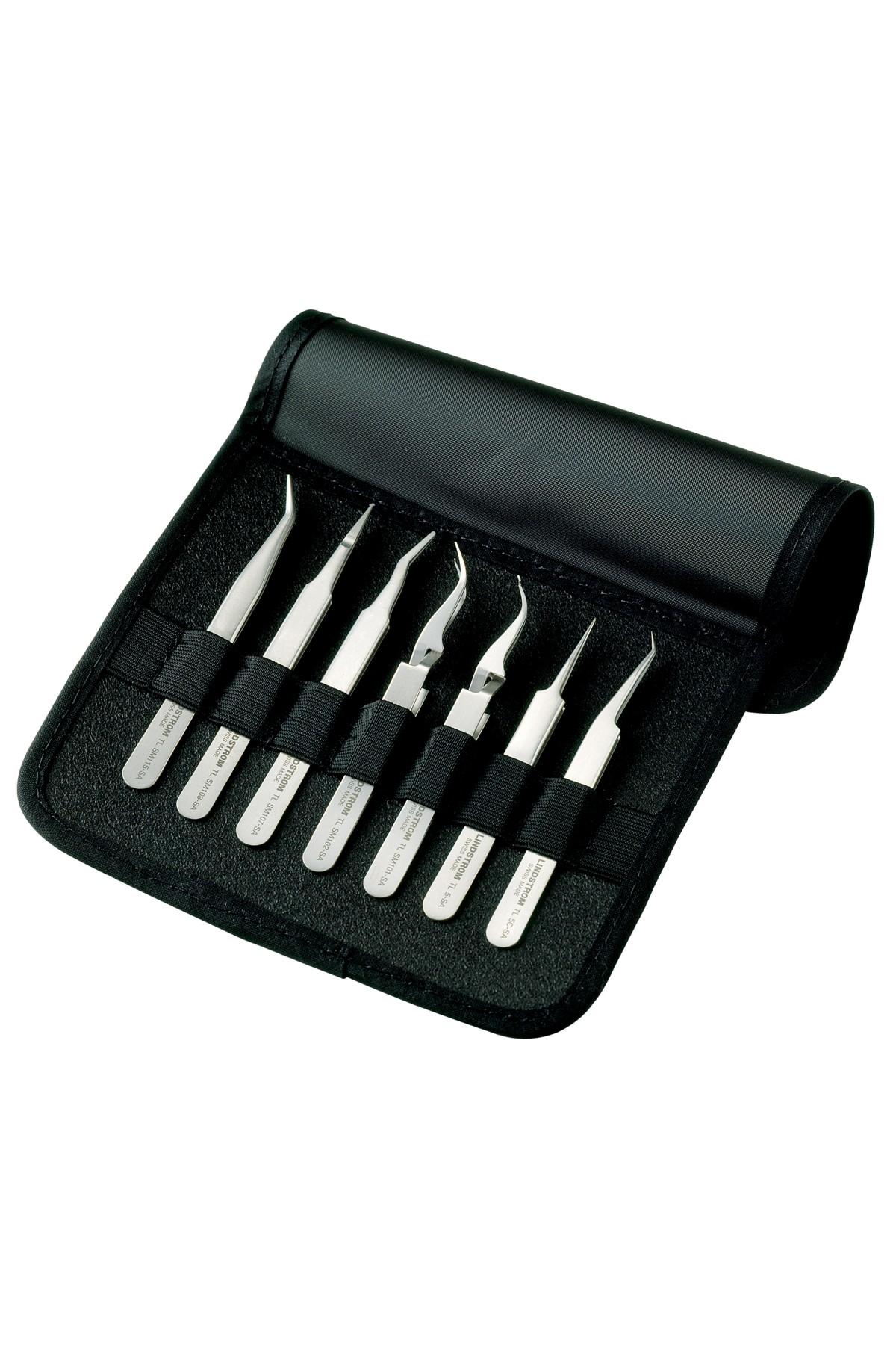 Lindström Stainless steel anti-magnetic SMD tweezers set 7 parts