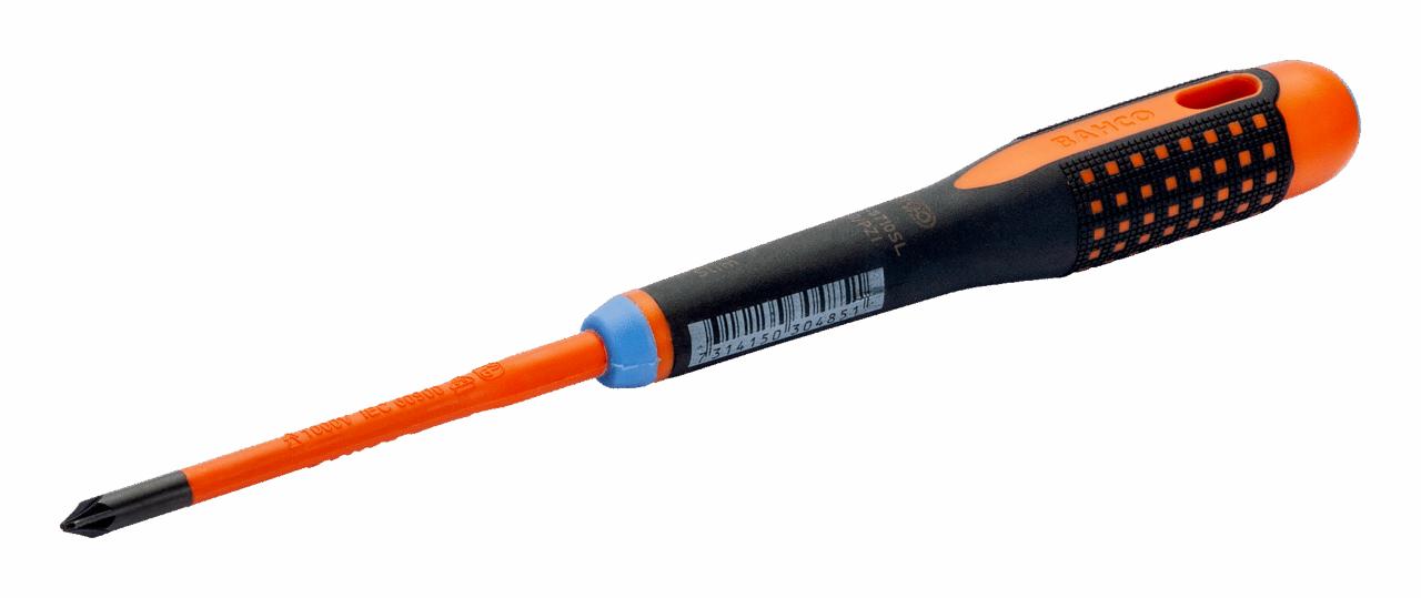 ERGO™ Slim VDE insulated screwdriver with straight slot and Pozidriv with 3-component handle 5 mm-6 mm PZ2