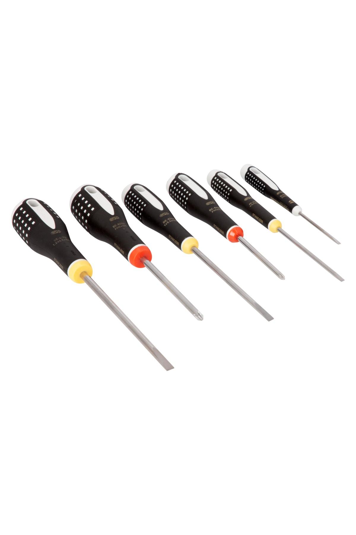 Screwdriver set stainless 4 straight + 2 PH