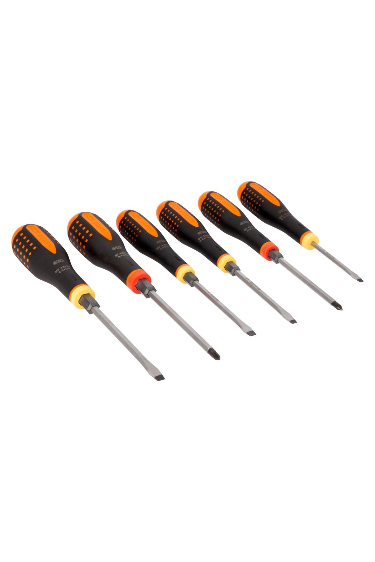 Screwdriver set with continuous blade straight slot/Phillips/hexagon 6 parts