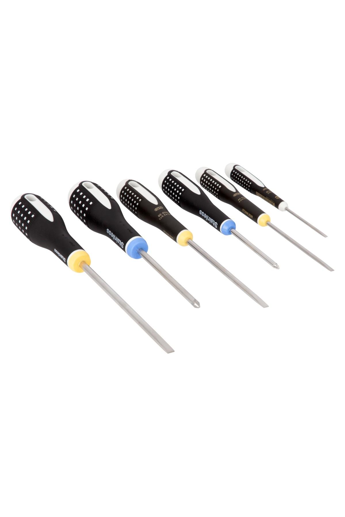 Screwdriver set stainless 4 straight + 2 PZ