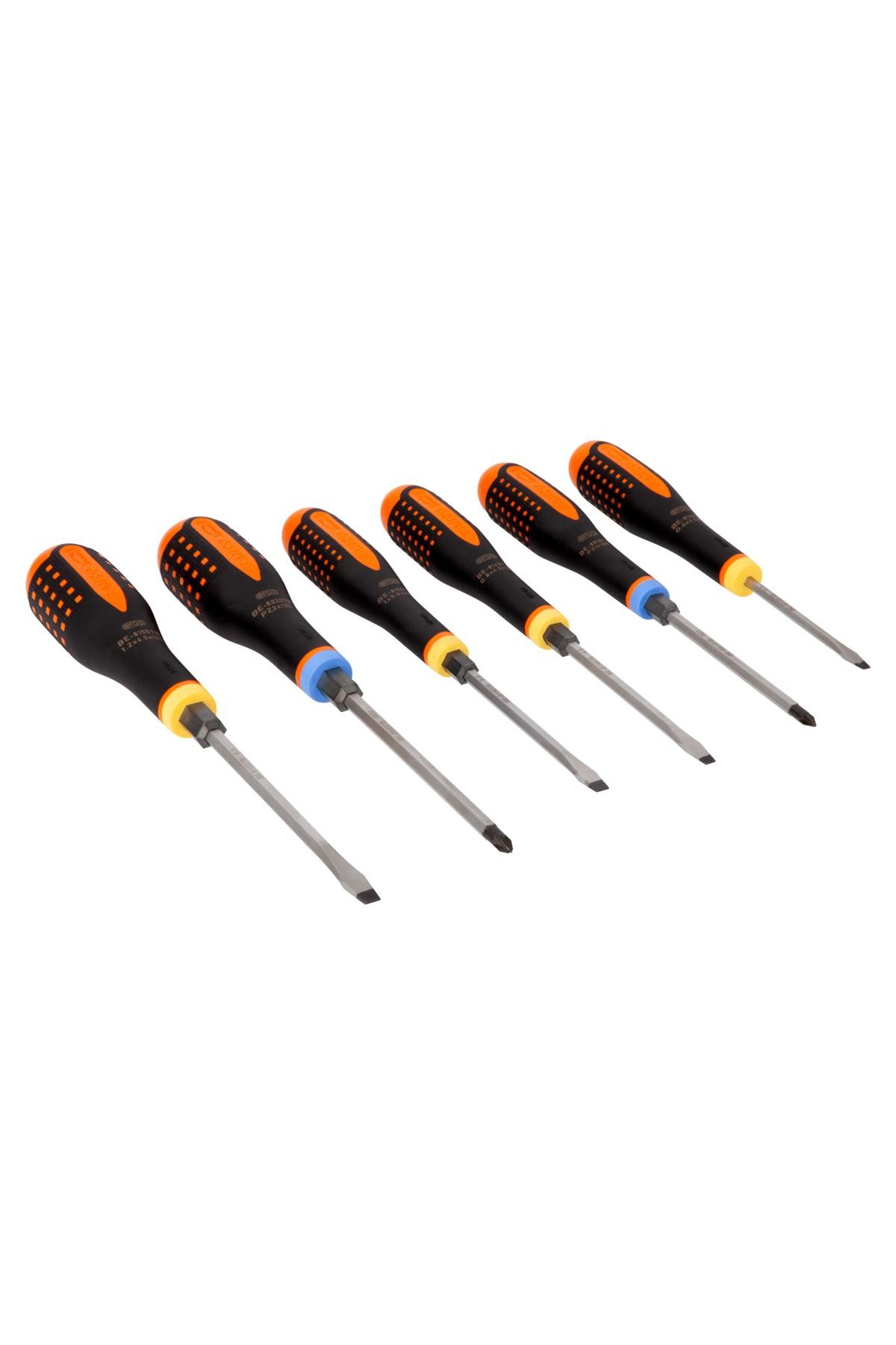 Screwdriver set with continuous blade straight slot/Pozidriv/hexagon 6 parts