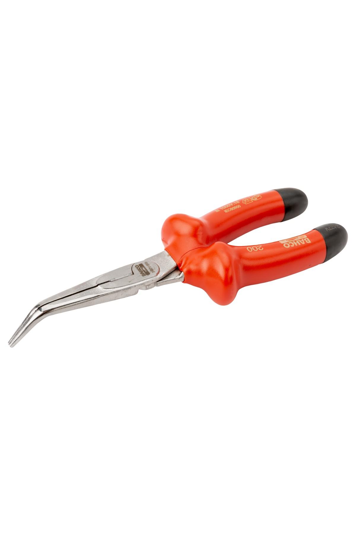 VDE-insulated needle nose pliers with 45° bent tip 200mm