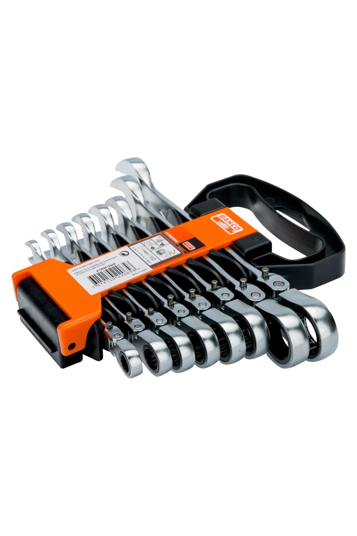 Ratchet wrench set with swivel head 8 parts 8-19mm