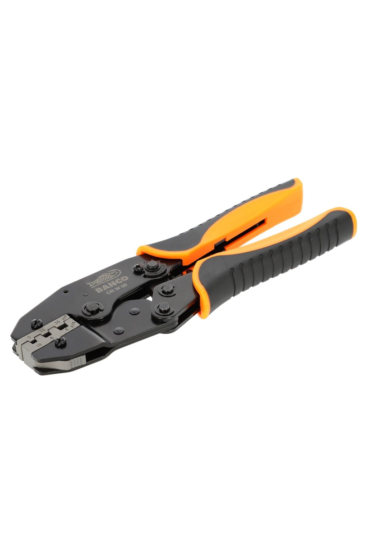 Crimping pliers with ratchet function for tubular connectors 6 AWG-16 AWG