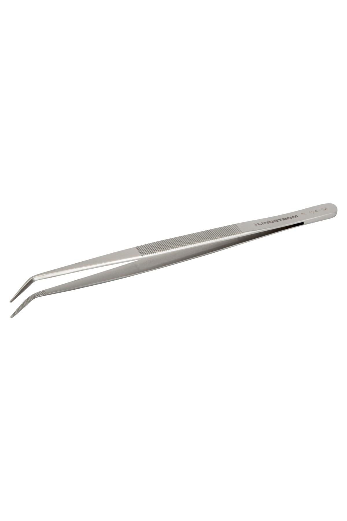 Lindström tweezers antimagnetic in stainless steel high precision with knurled double bent tips 150mm