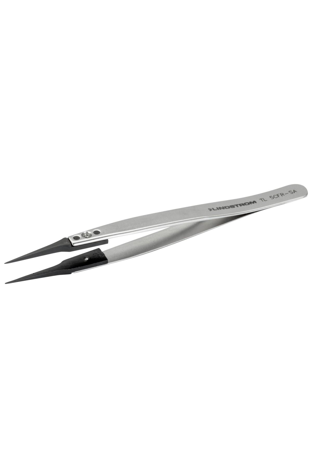 Lindström tweezers antimagnetic in stainless steel with very fine replaceable carbon fiber tips 130mm