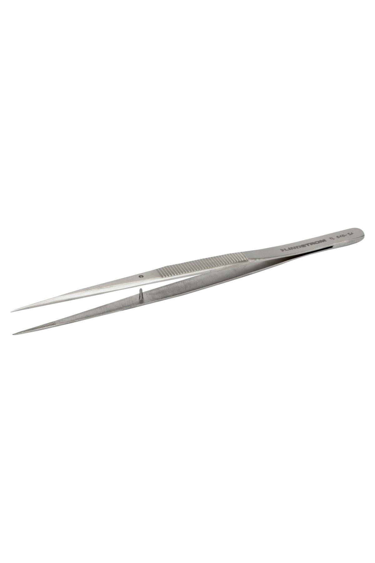 Lindström tweezers antimagnetic in stainless steel high precision with knurled fine tips and adjustment pin 155mm