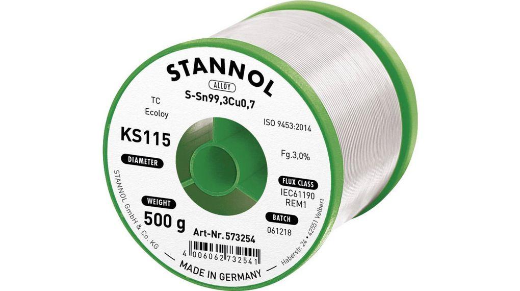 Solder wire Type KS115 1.5 mm Flowtin TC (SN99.3CU0.7) J-STD-004 REM1 / 1.2.2 500 g