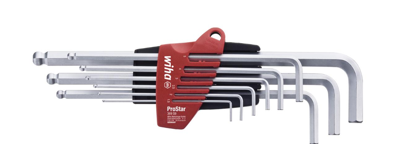 Wiha Pin wrench set in ProStar holder Matt chrome-plated pin with ball head, with 10 parts in blister pack (07192)