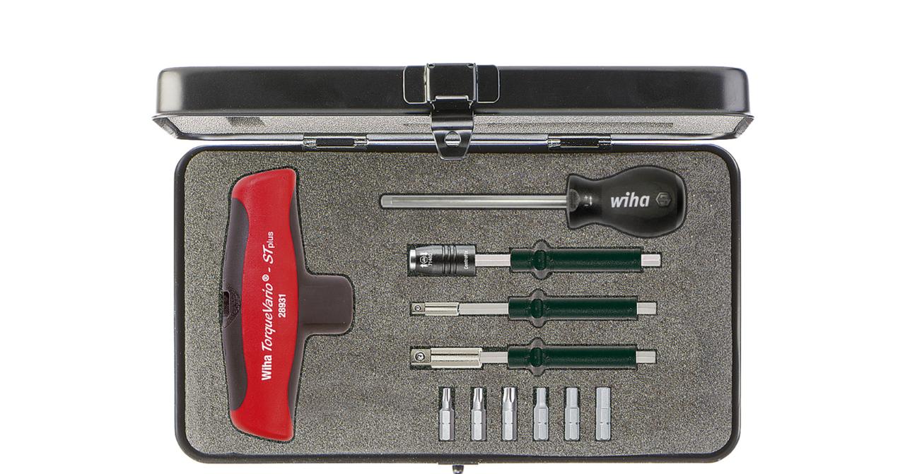 Wiha Torque screwdriver with cross handle set TorqueVario®-ST 5-14 Nm mixed with 12 parts torque limitation can be set variably incl. box (29234)