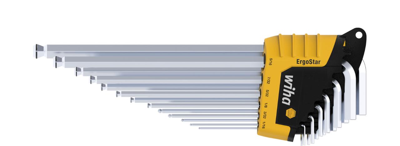 Wiha Socket wrench set in Ergostar holder Matt chrome socket wrench with ball head MagicRing, with 14 parts, in inch design (36521)