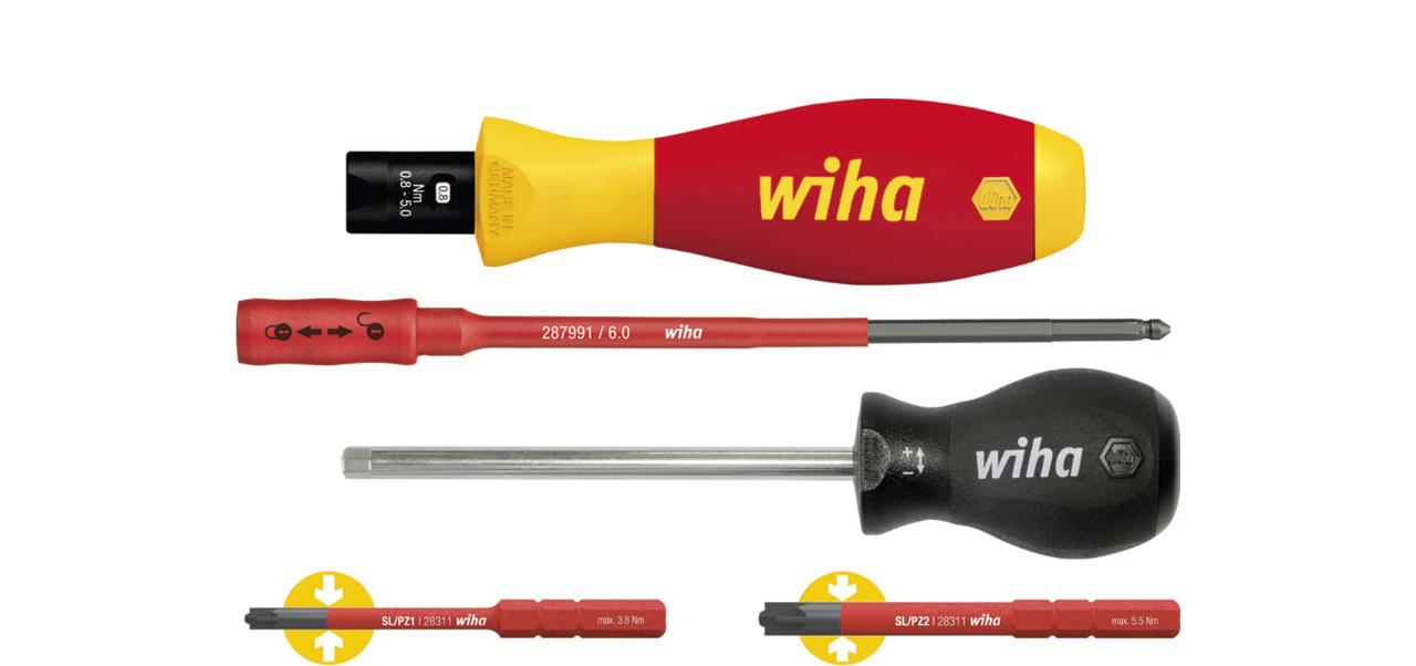 Wiha Torque screwdriver set TorqueVario®-S electric 0.8-5.0 Nm PlusMinus/Pozidriv with 5 parts, torque limitation can be set variably (38074)