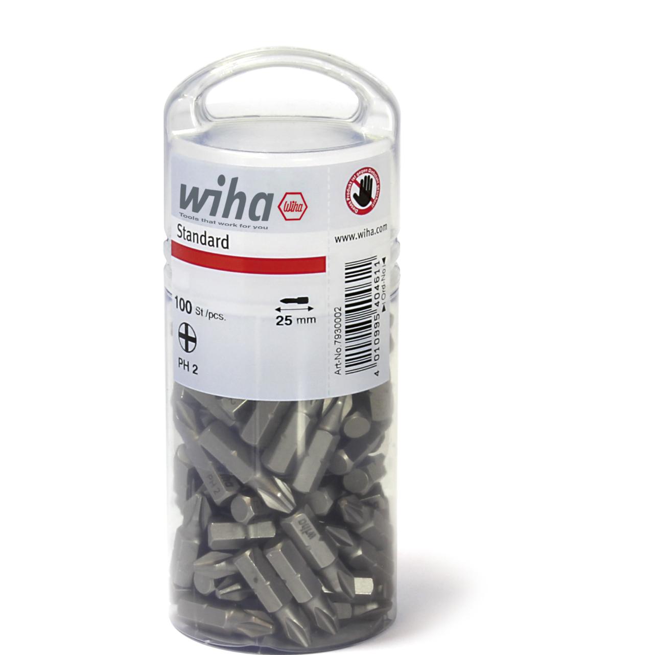 Wiha Bit standard 25mm Phillips (PH2) with 100 parts, 1/4 in large pack (40461)