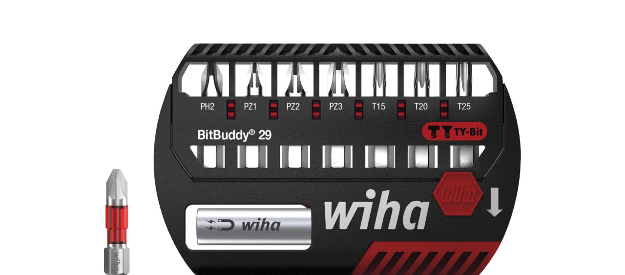 Wiha Bit set BitBuddy® TY-bit 29 mm Phillips, Pozidriv, TORX®, with 9 parts, 1/4” C6.3 (42137)