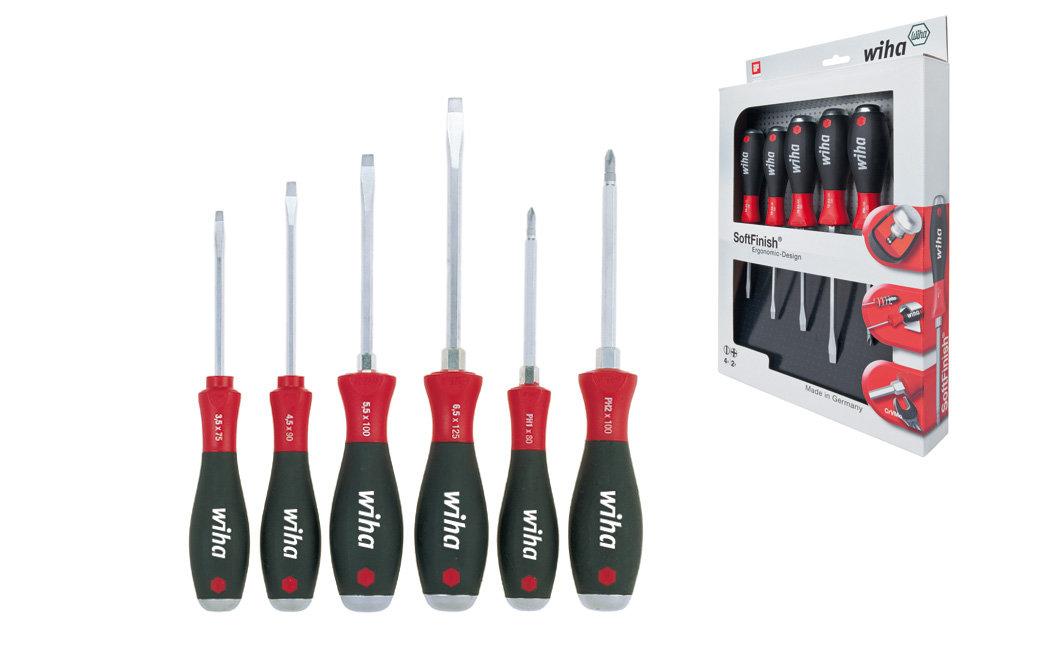 Wiha Screwdriver set SoftFinish Straight slot, Phillips, with 6 parts, with continuous hexagon blade and solid steel sheath (21250)