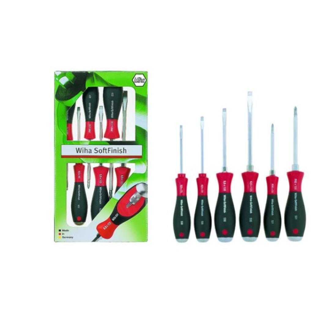 Wiha Screwdriver set SoftFinish Straight slot, Phillips, with 6 parts, with continuous hexagon blade and solid steel sheath (21251)