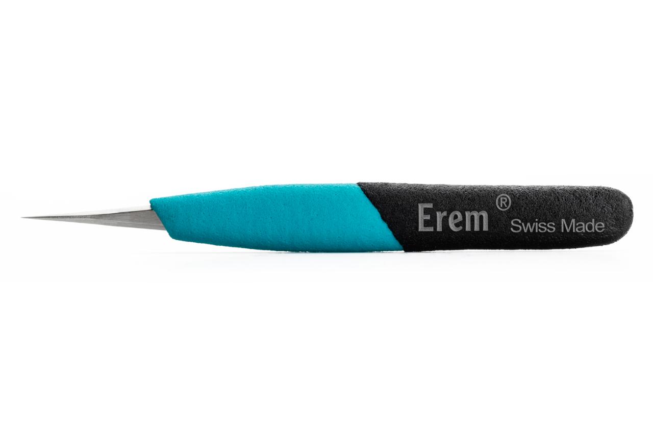 Ergonomic precision tweezers with long, straight and pointed tips