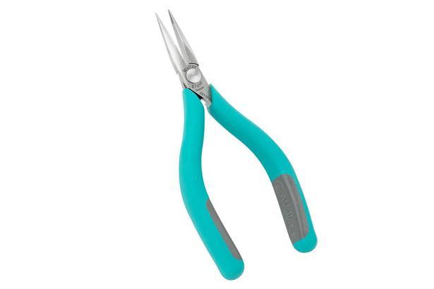 Needle nose pliers with very precise, smooth and rounded jaws, inside-serrated jaws for secure handling.