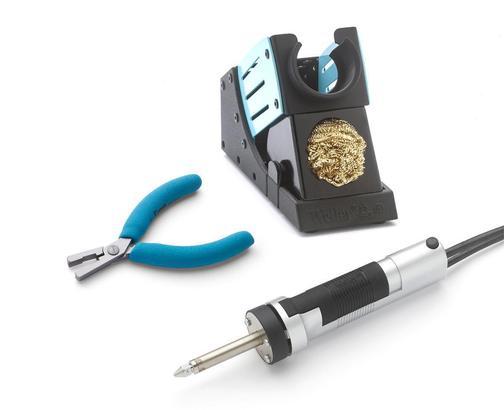 Desoldering iron set for vertical applications, with safety rest