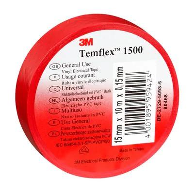 3M™ Temflex™ 1500 vinyl tape for insulation and marking. 0.15 mm thick. 15 mm x 10 m red