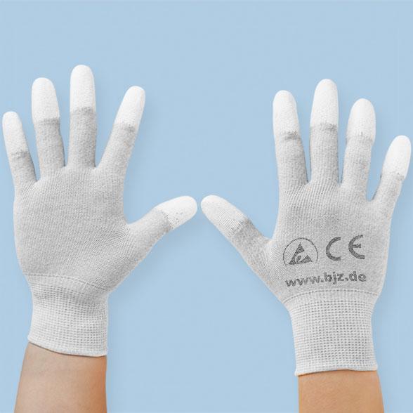 BJZ ESD knitted gloves with PU coated finger tips
