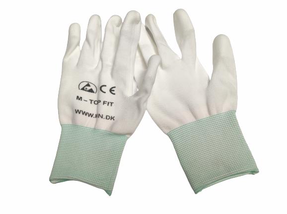 Gloves, ESD, White, Top Fit Size, pastel green cuff