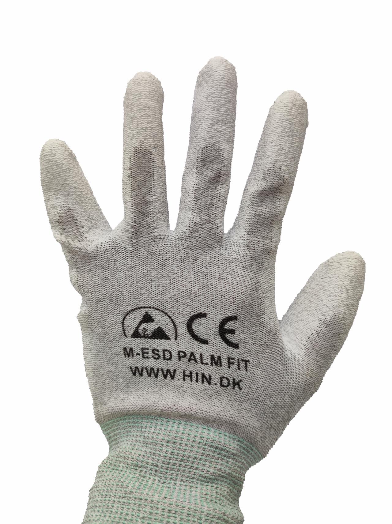 Gloves, ESD knit, Gray, Palm Fit Size: Medium, pastel green cuff