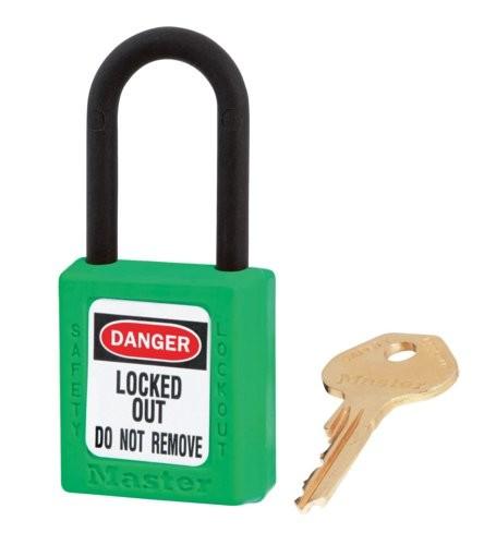 MASTER LOCK Green dielectric Zenex thermoplastic safety padlock, 38mm wide with 38mm nylon shackle