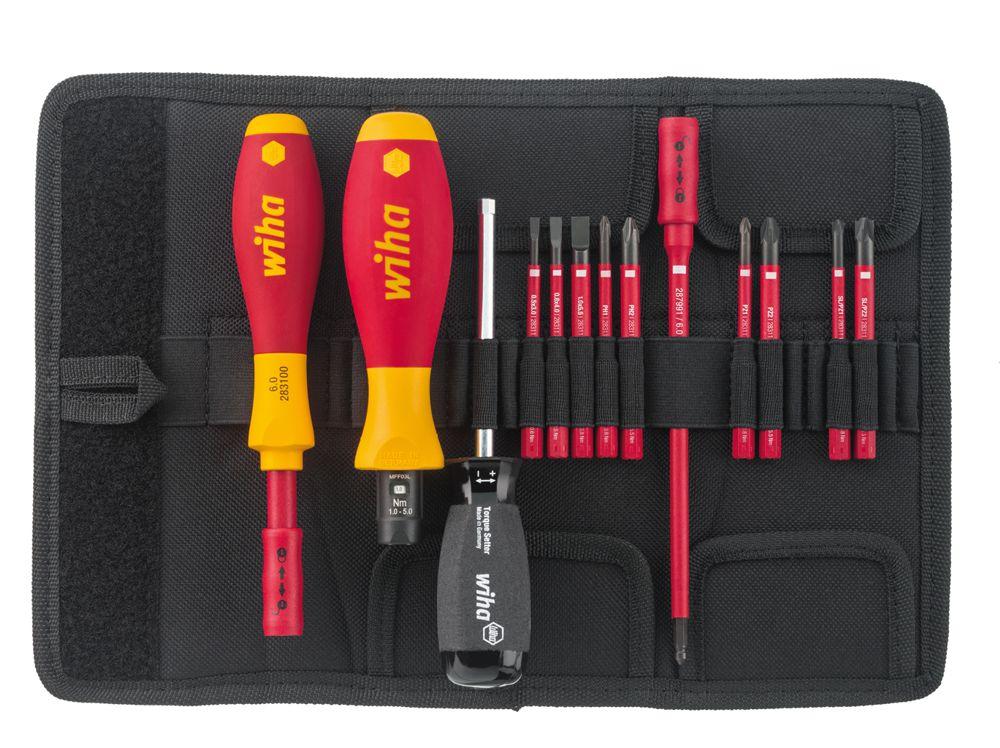 Wiha Torque screwdriver set TorqueVario®-S electric 0.8-5.0 Nm mixed, with 14 parts, variably adjustable torque limitation, incl. folding bag (40674)
