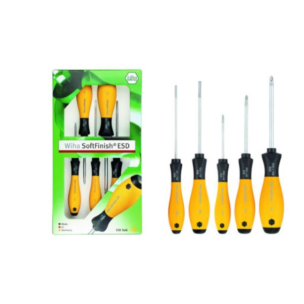 Wiha Screwdriver set SoftFinish ESD Straight notch, Phillips with 5 parts. (27252)