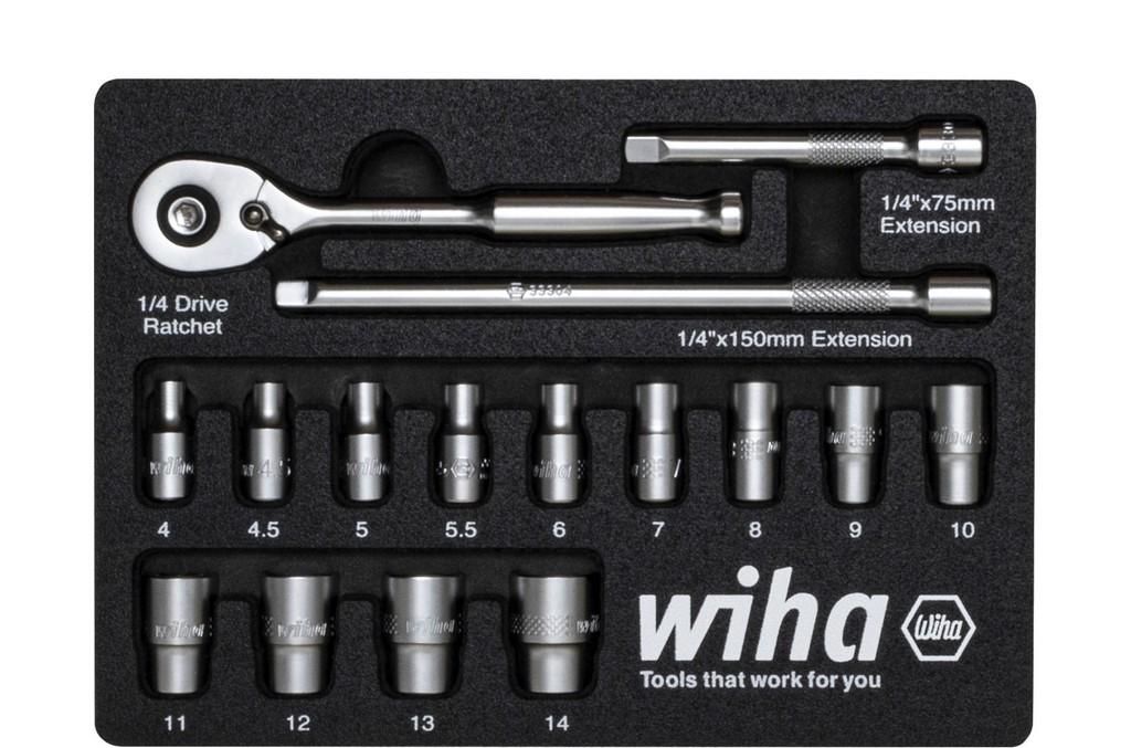 Wiha Ratchet wrench set 1/4 17 parts incl. foam insert (44683)