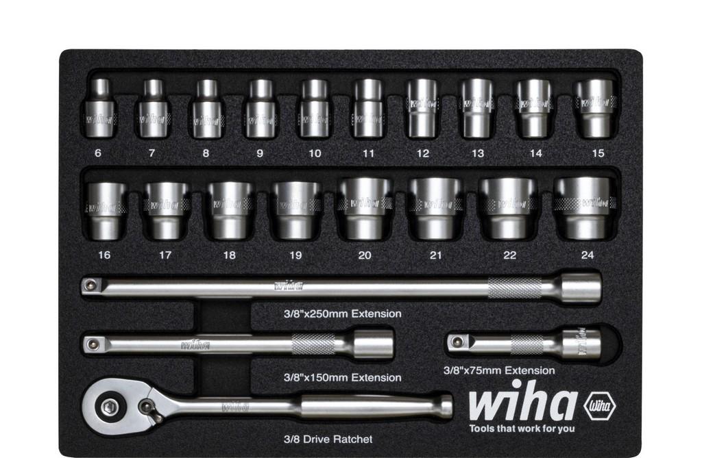 Wiha Ratchet wrench set 3/8 23 parts incl. foam insert (44708)
