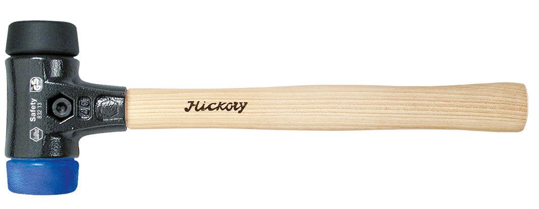 Wiha Safety plastic hammer soft/medium soft with Hickory wooden handle, round impact head 30, 290 mm (26649)