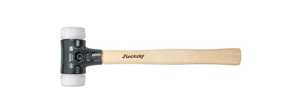 Wiha Safety plastic hammer medium soft/very hard with Hickory wooden handle, round impact head 40, 325 mm (26645)